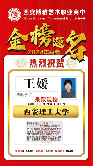 博雅学子王媛录取到西安理工大学
