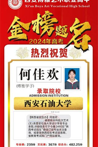 博雅学子何佳欢录取到西安石油大学