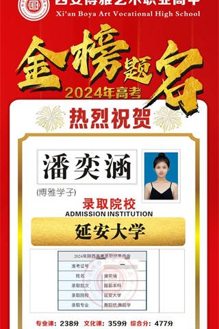 博雅学子潘奕涵录取到延安大学