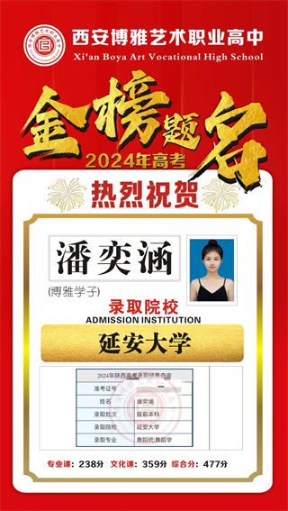 博雅学子潘奕涵录取到延安大学