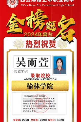 博雅学子吴雨萱录取到榆林学院